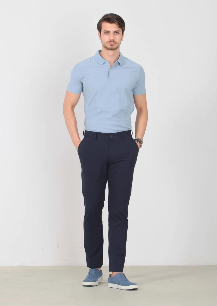 Lacivert Desenli Dokuma Regular Fit Casual Pamuk Karışımlı Pantolon - 1