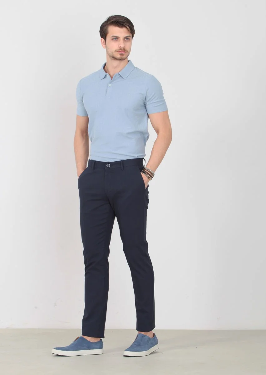 Lacivert Desenli Dokuma Regular Fit Casual Pamuk Karışımlı Pantolon - 2