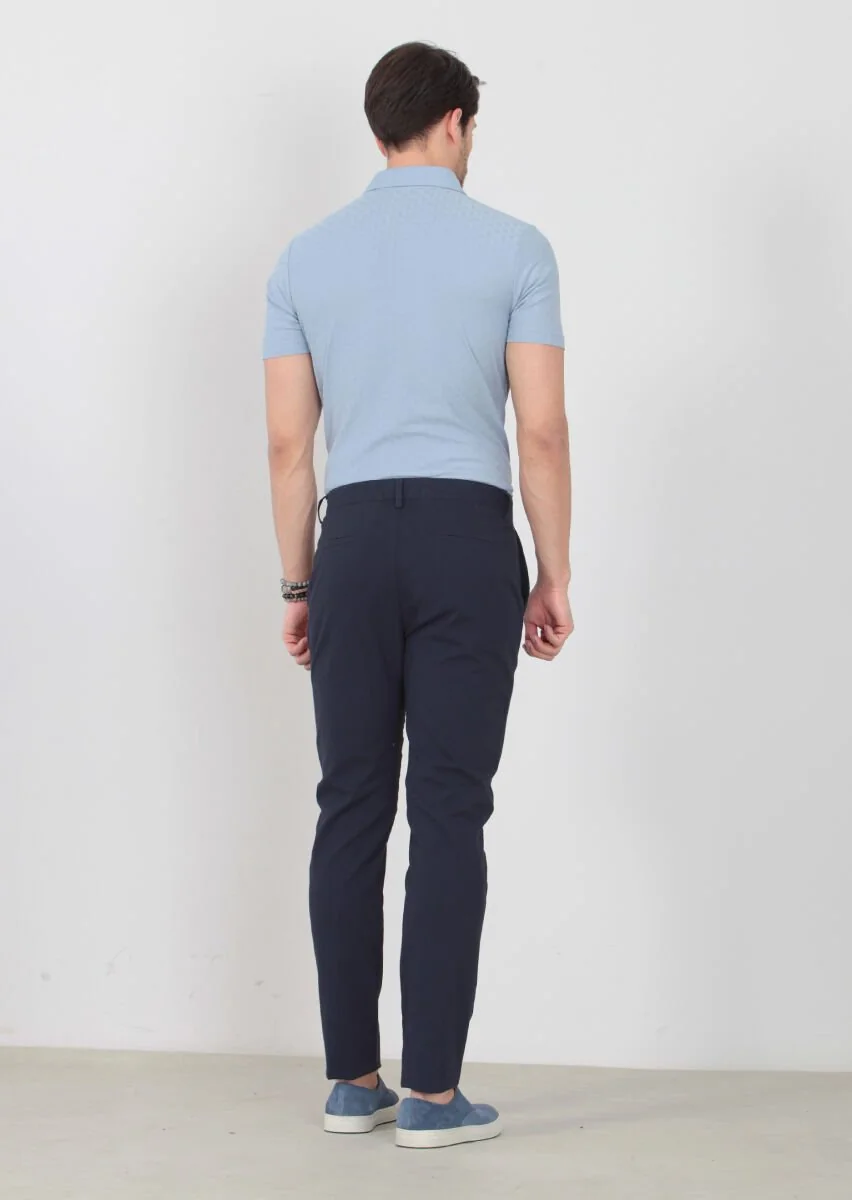 Lacivert Desenli Dokuma Regular Fit Casual Pamuk Karışımlı Pantolon - 4