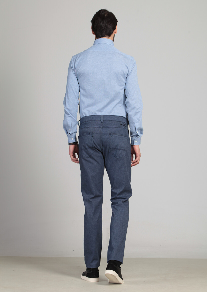Lacivert Desenli Dokuma Slim Fit Casual Pamuk Karışımlı Pantolon - 6