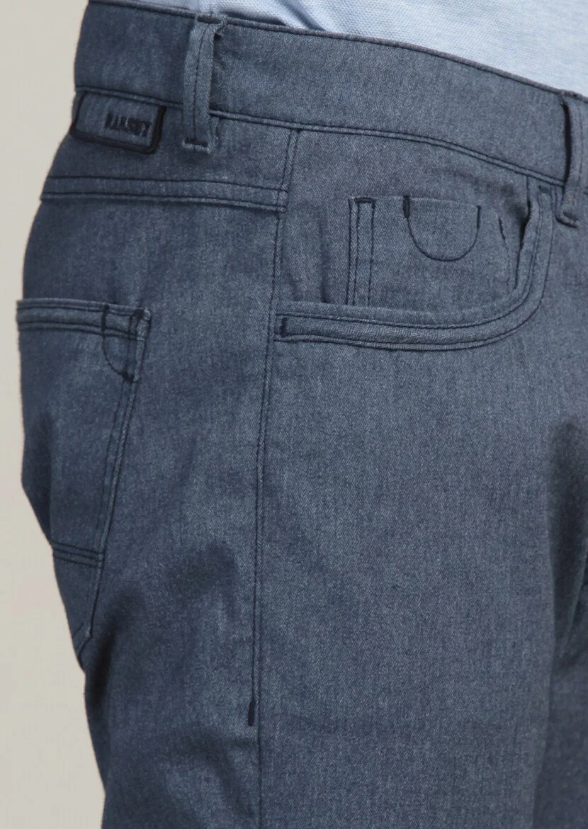 Lacivert Desenli Dokuma Slim Fit Casual Pamuk Karışımlı Pantolon - 6