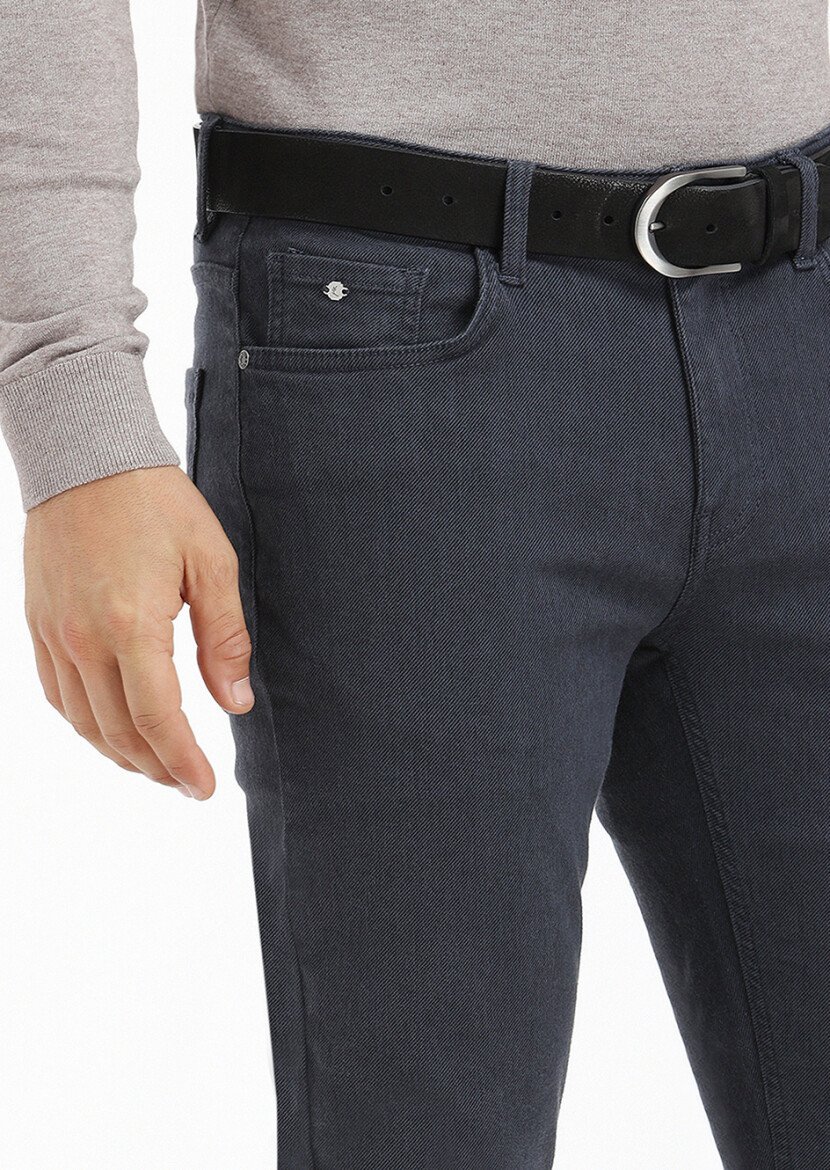 Lacivert Desenli Dokuma Slim Fit Casual Pamuk Karışımlı Pantolon - 3