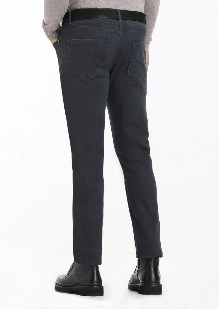 Lacivert Desenli Dokuma Slim Fit Casual Pamuk Karışımlı Pantolon - 4