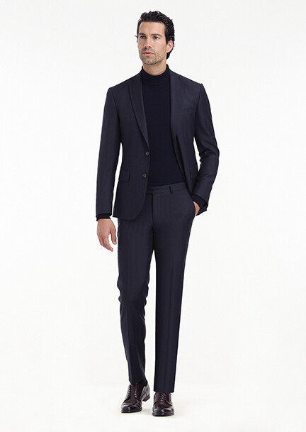 Lacivert Desenli Modern Fit %100 Yün Takım Elbise - 2