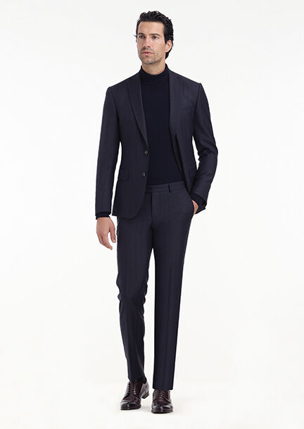 Lacivert Desenli Modern Fit %100 Yün Takım Elbise - 2