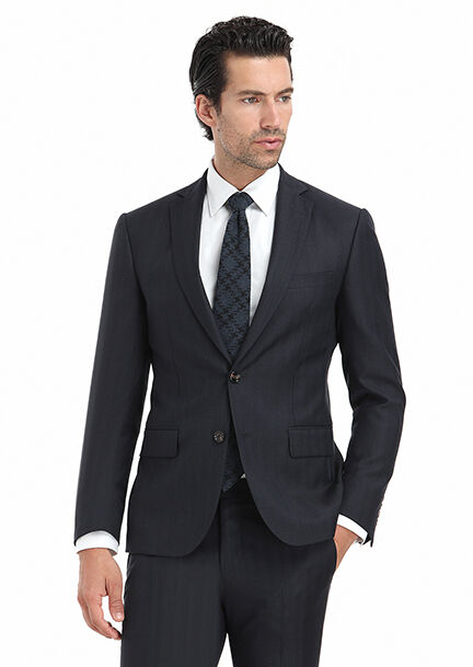 Lacivert Desenli Modern Fit %100 Yün Takım Elbise - 4