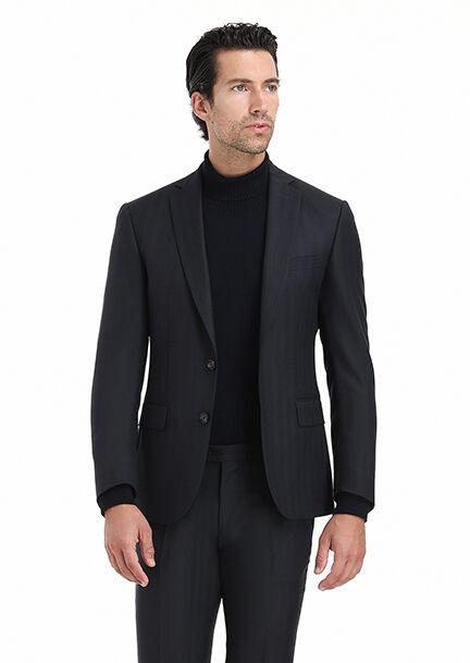 Lacivert Desenli Modern Fit %100 Yün Takım Elbise - 5