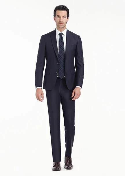 Lacivert Desenli Modern Fit %100 Yün Takım Elbise - 1