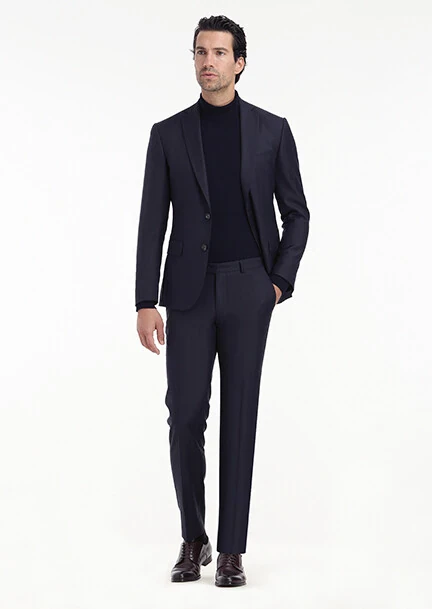 Lacivert Desenli Modern Fit %100 Yün Takım Elbise - 2