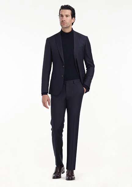 Lacivert Desenli Modern Fit %100 Yün Takım Elbise - 2