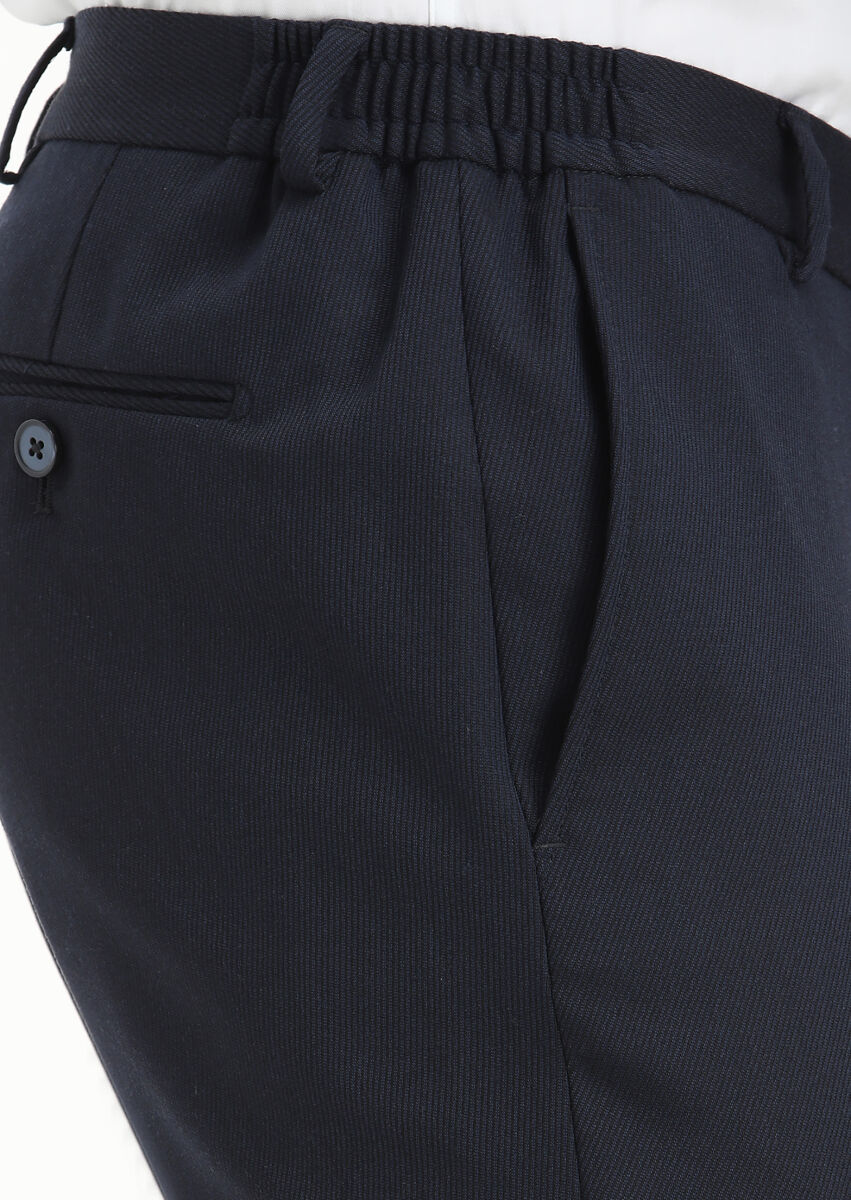 Lacivert Desenli Modern Fit Yün Karışımlı Takım Elbise - 5