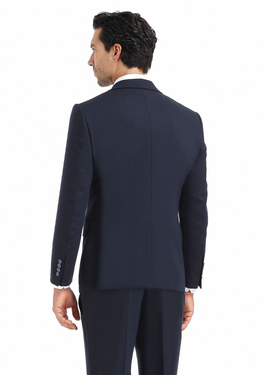 Lacivert Desenli Modern Fit Yün Karışımlı Takım Elbise - 6