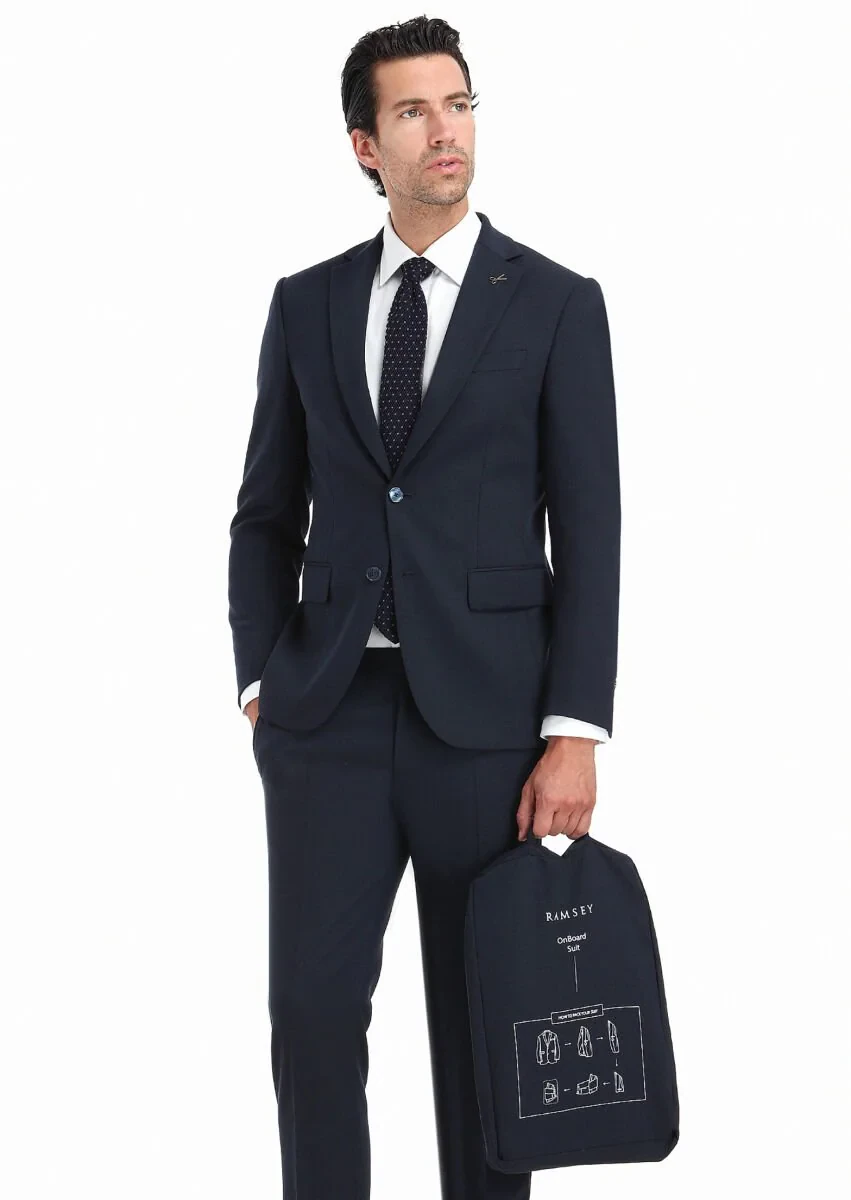 Lacivert Desenli Modern Fit Yün Karışımlı Takım Elbise - 2