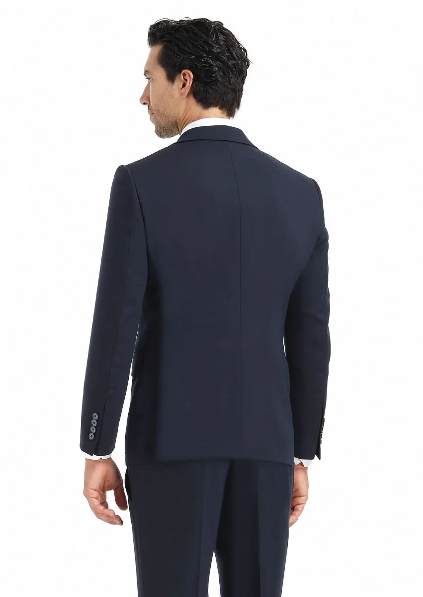 Lacivert Desenli Modern Fit Yün Karışımlı Takım Elbise - 7