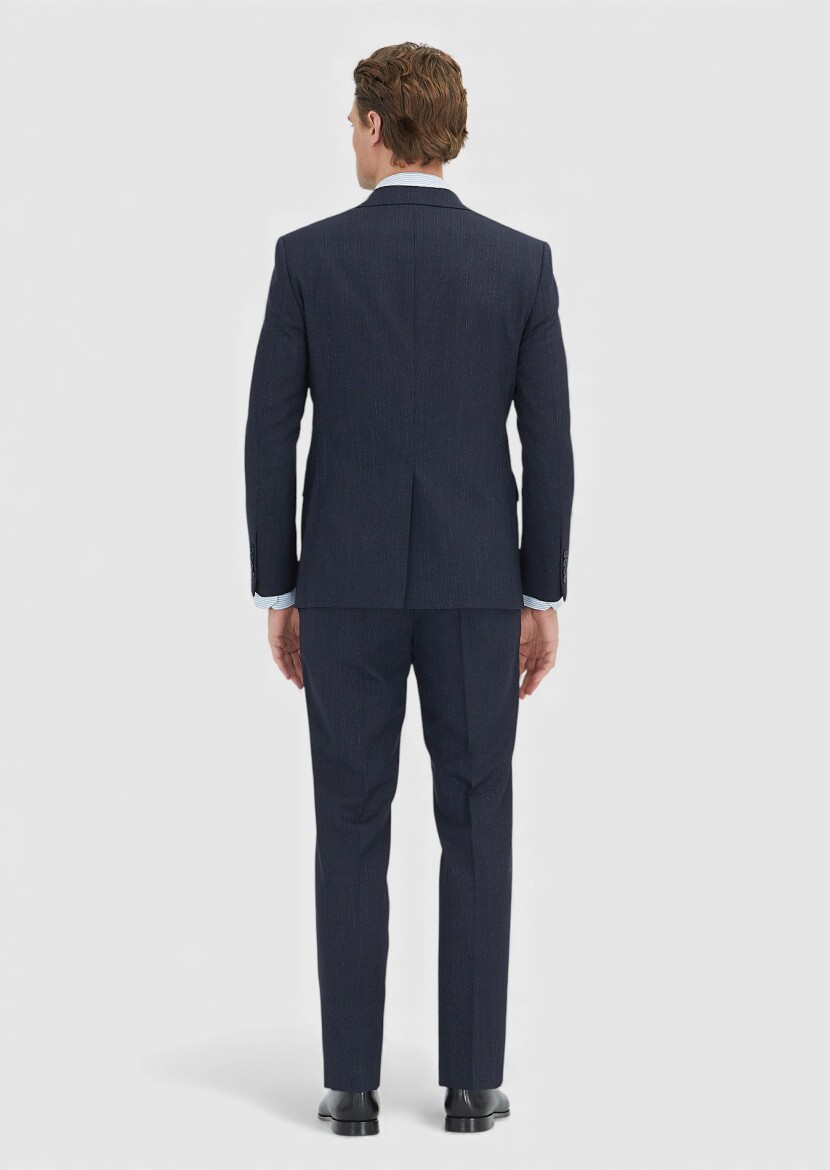 Lacivert Desenli Modern Fit Yün Karışımlı Takım Elbise - 5