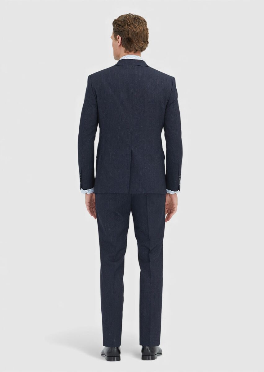 Lacivert Desenli Modern Fit Yün Karışımlı Takım Elbise - 5