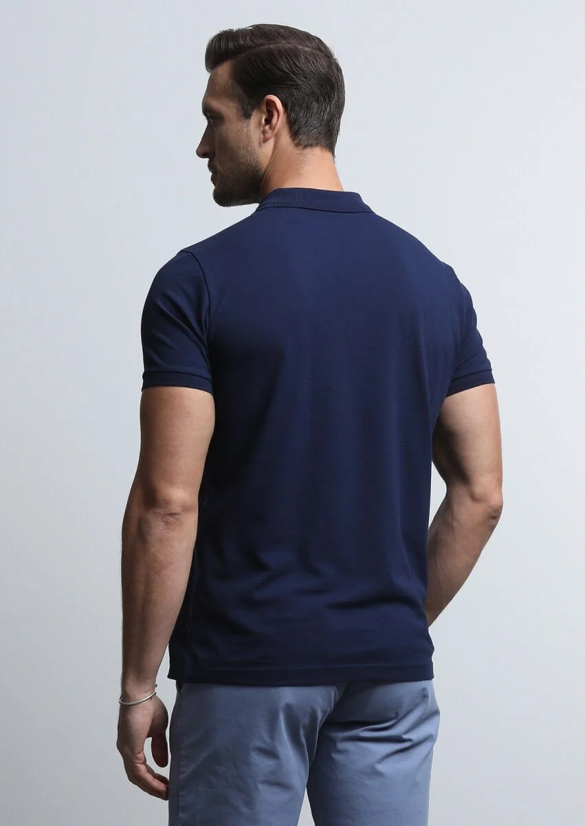 Lacivert Desenli Polo Yaka %100 Pamuk T-Shirt - 5