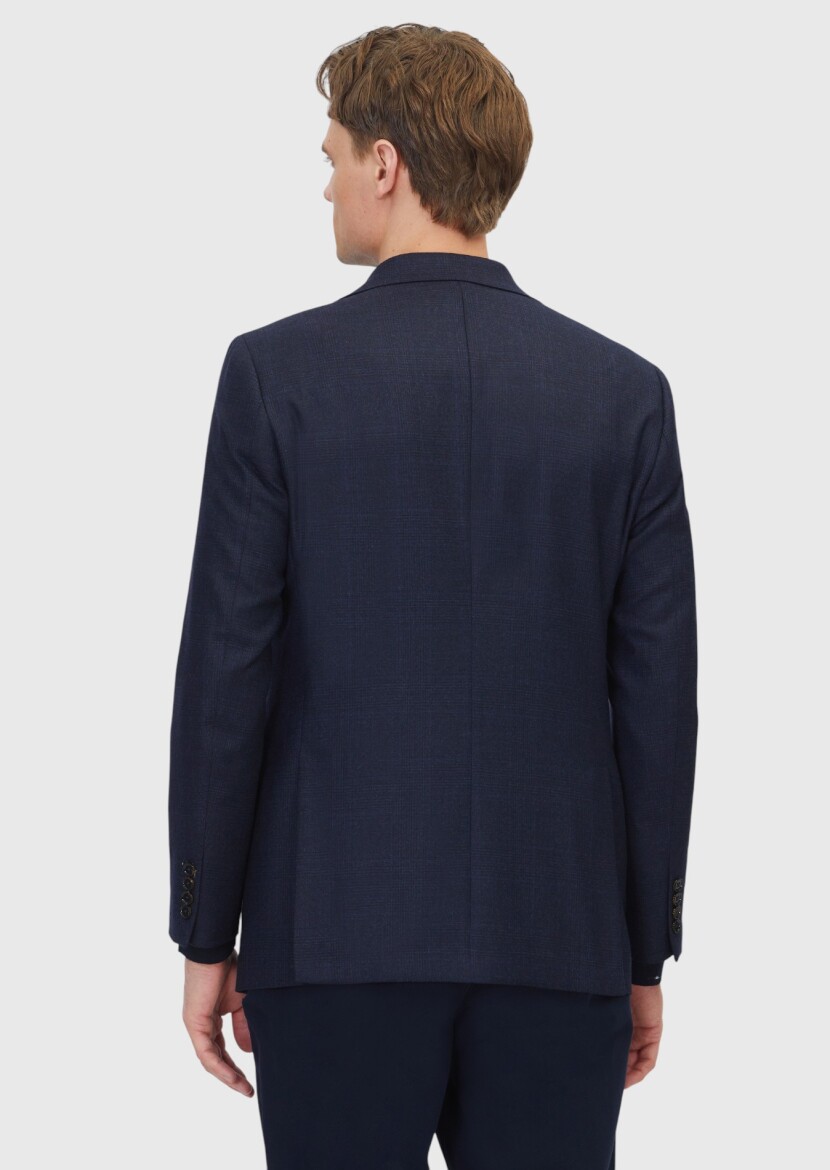 Lacivert Desenli Regular Fit %100 Yün Ceket - 8