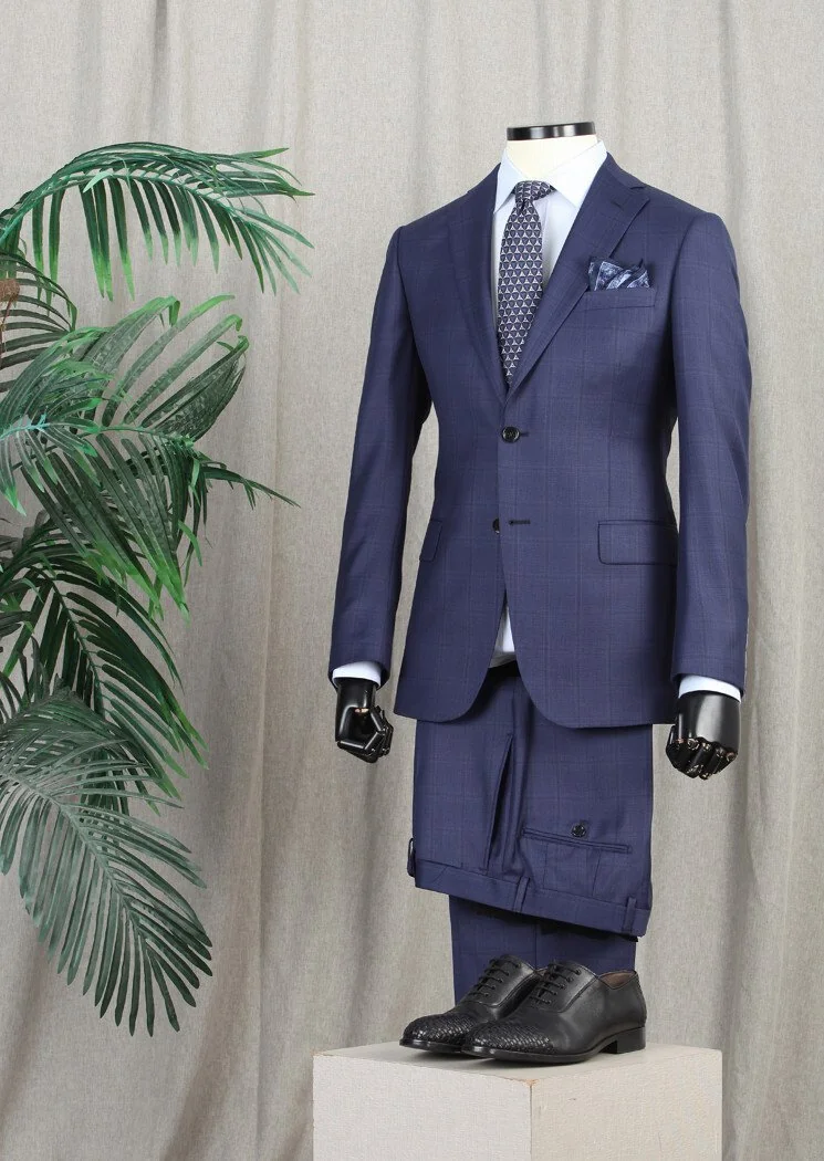 Lacivert Desenli Regular Fit %100 Yün Takım Elbise - 1