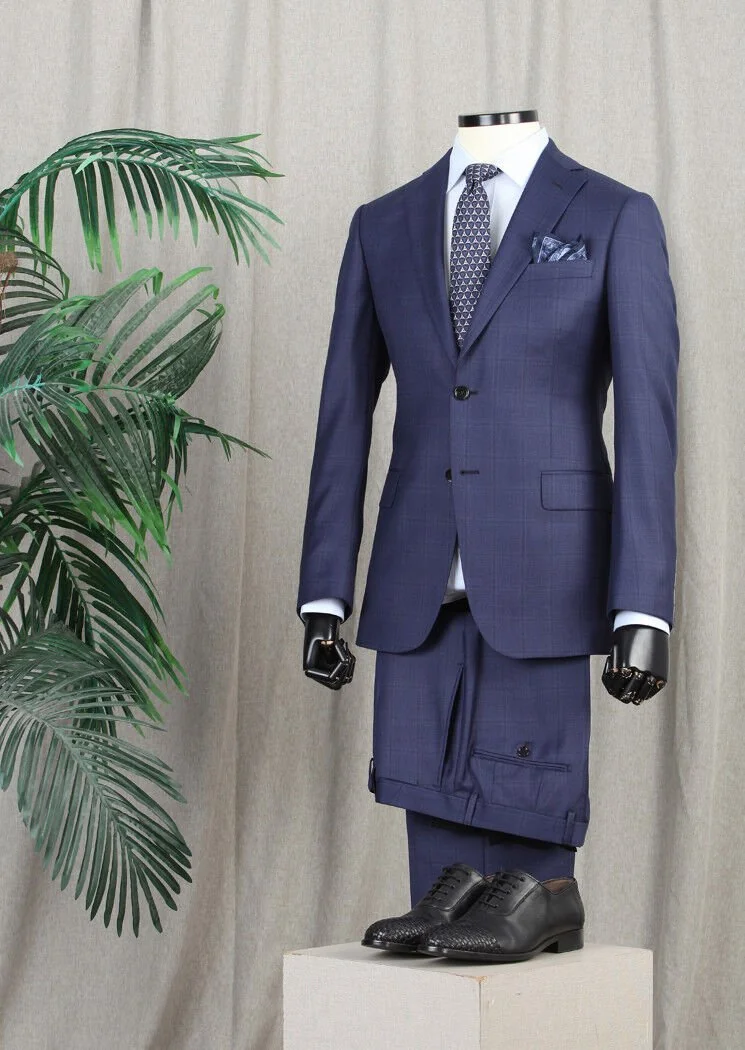 Lacivert Desenli Regular Fit %100 Yün Takım Elbise - 1