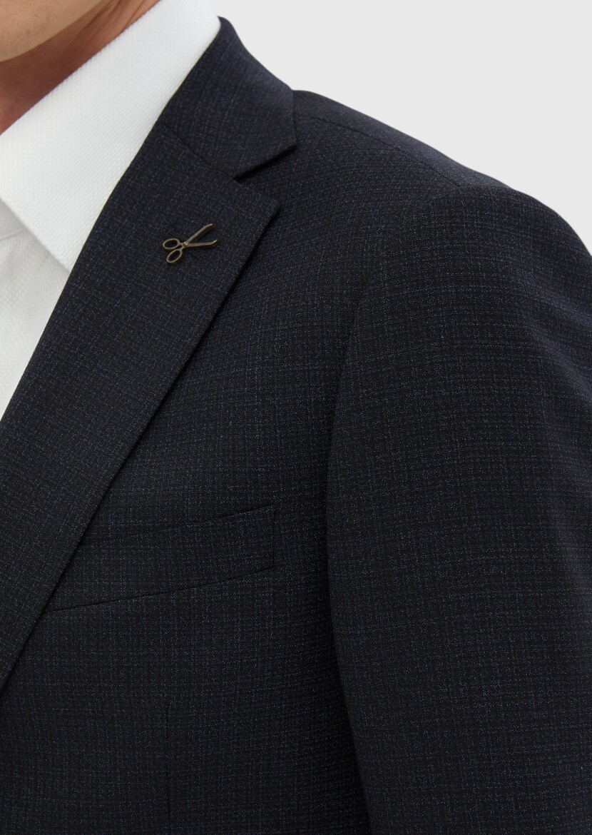 Lacivert Desenli Regular Fit %100 Yün Takım Elbise - 6