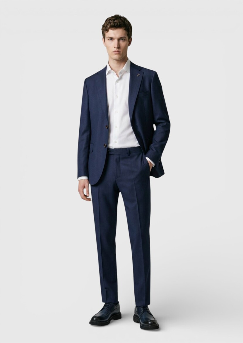 Lacivert Desenli Regular Fit %100 Yün Takım Elbise - 3