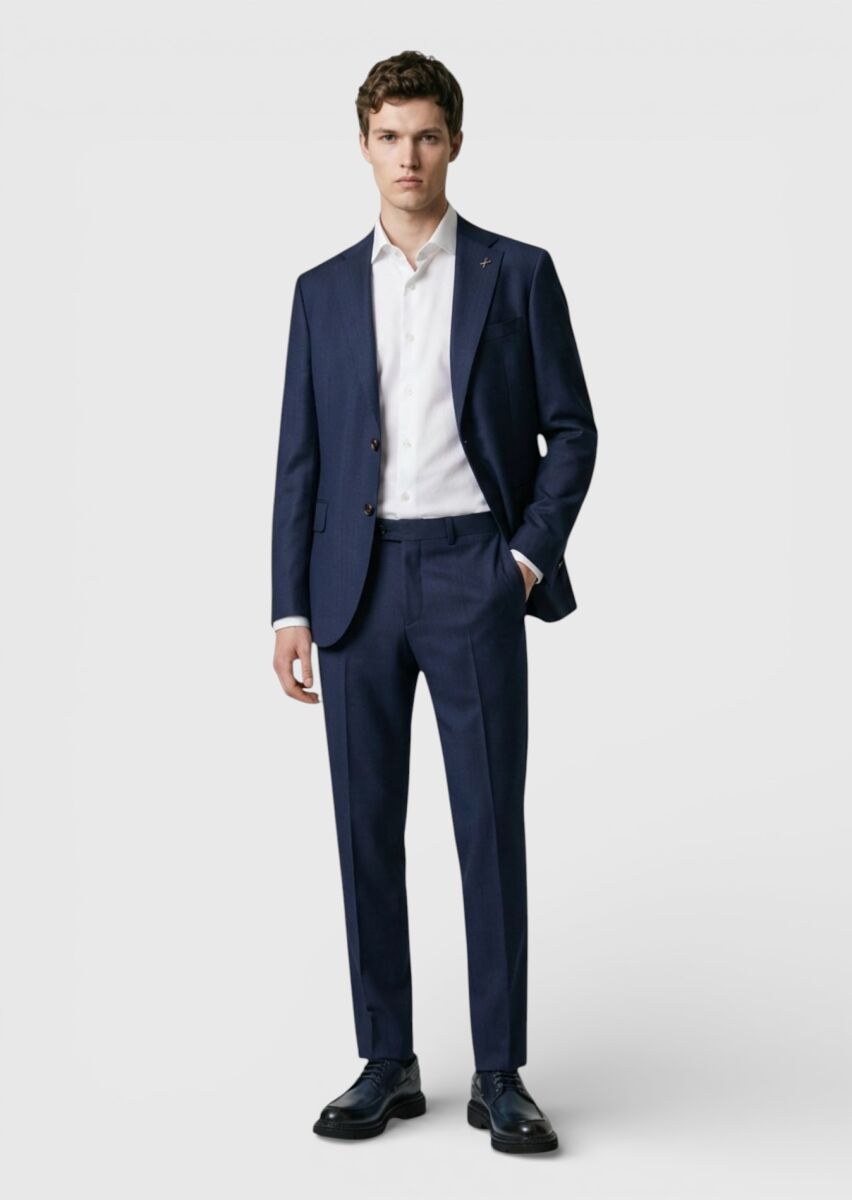 Lacivert Desenli Regular Fit %100 Yün Takım Elbise - 3