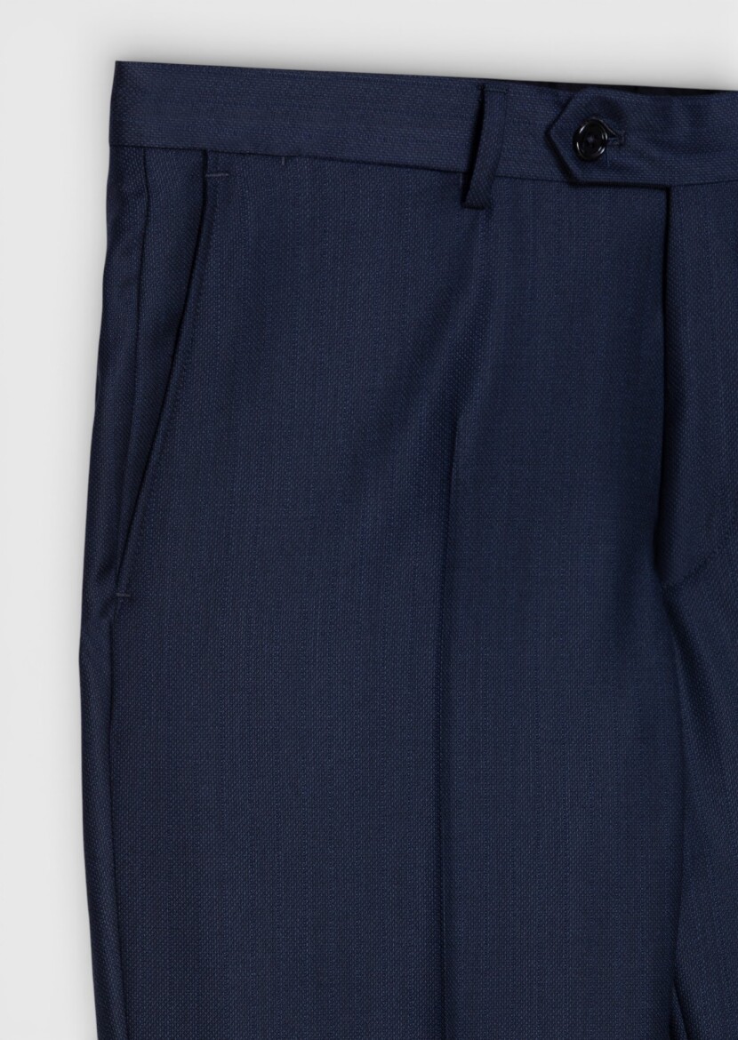 Lacivert Desenli Regular Fit %100 Yün Takım Elbise - 10