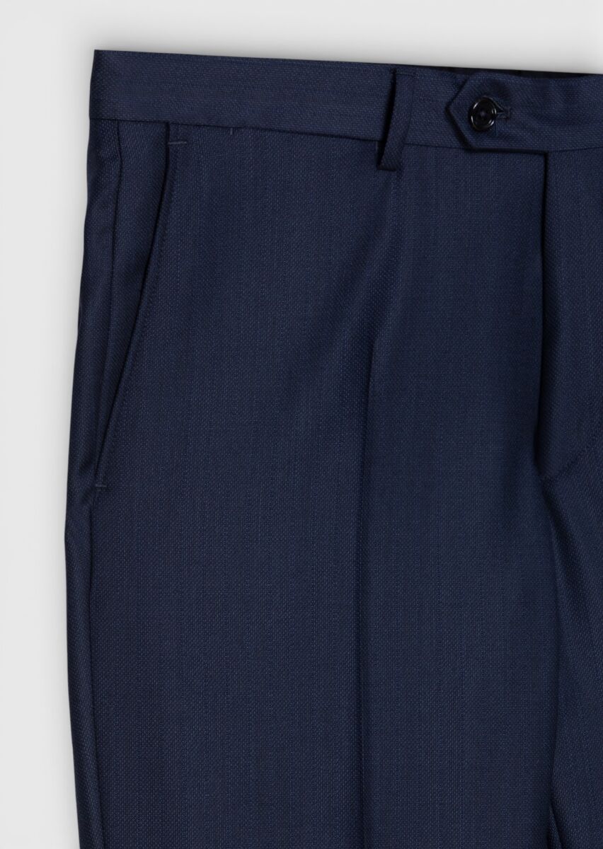 Lacivert Desenli Regular Fit %100 Yün Takım Elbise - 10