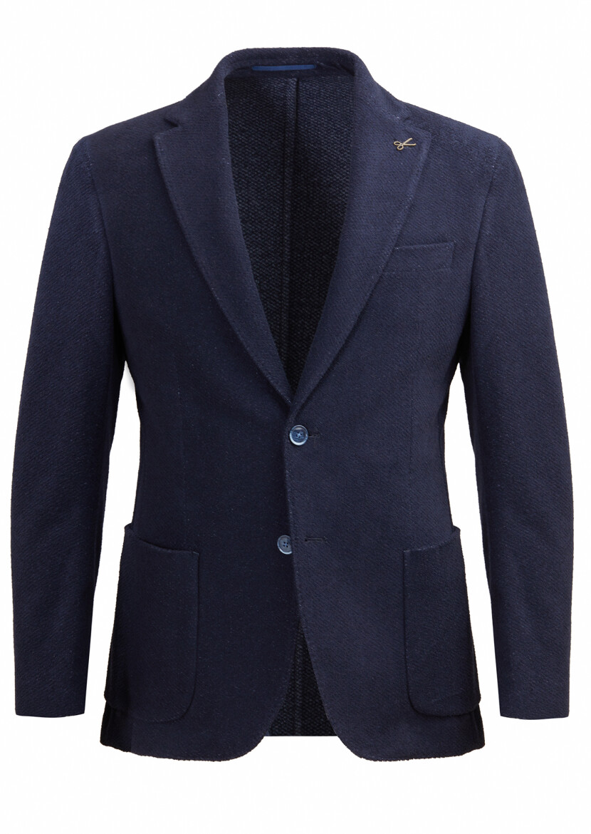 Lacivert Desenli Shirt Shoulder Slim Fit Pamuk Karışımlı Örme Ceket - RAMSEY