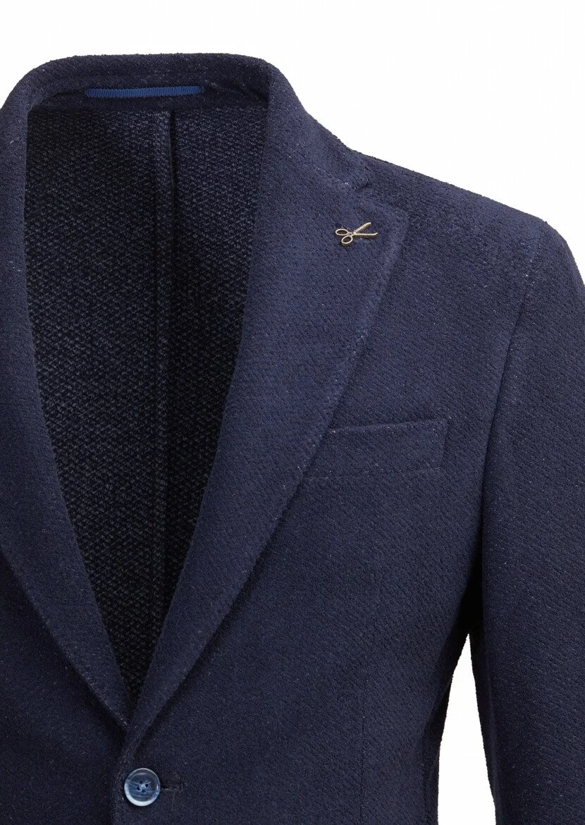 Lacivert Desenli Shirt Shoulder Slim Fit Pamuk Karışımlı Örme Ceket - 2