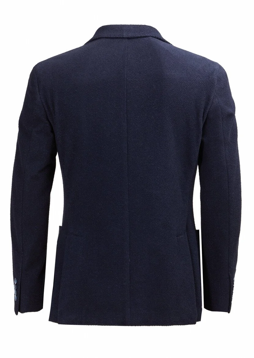 Lacivert Desenli Shirt Shoulder Slim Fit Pamuk Karışımlı Örme Ceket - 5