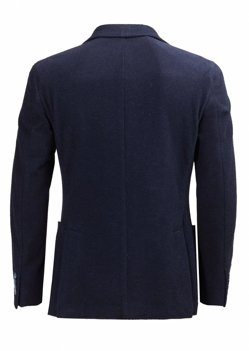 Lacivert Desenli Shirt Shoulder Slim Fit Pamuk Karışımlı Örme Ceket - 5