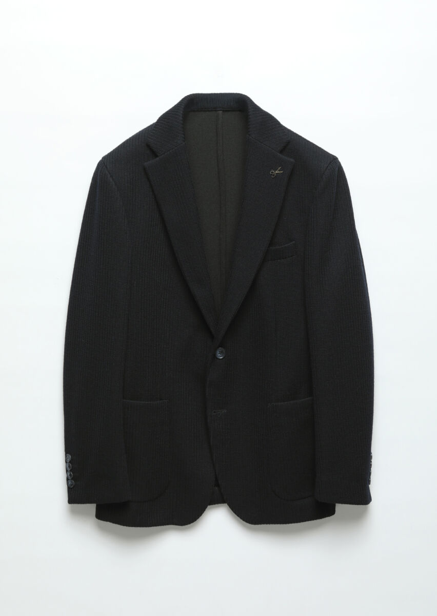 Lacivert Desenli Shirt Shoulder Slim Fit Yün Karışımlı Örme Ceket - 6