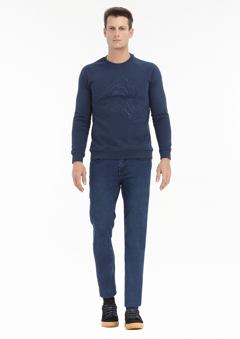 Lacivert Desenli Sweatshırt - 1