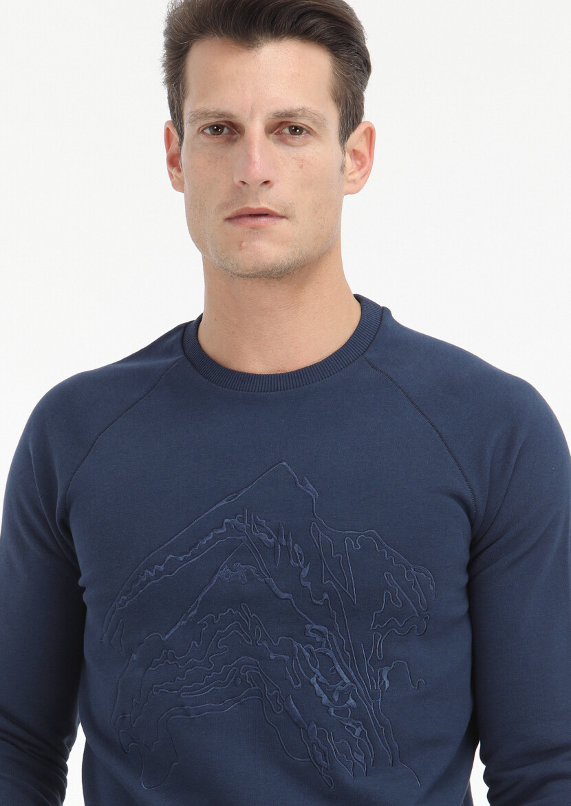 Lacivert Desenli Sweatshırt - 3