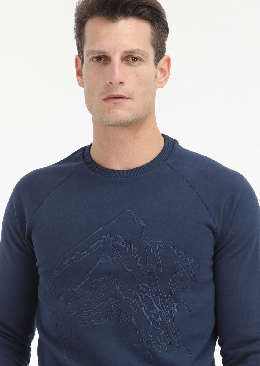 Lacivert Desenli Sweatshırt - 3