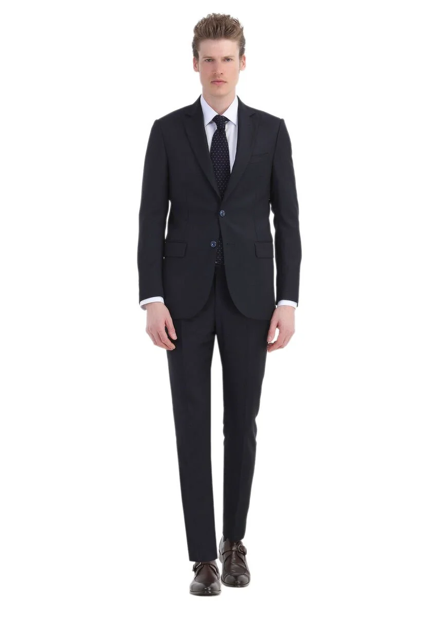 Lacivert Desenli Thin&taller Slim Fit %100 Yün Takım Elbise - 1