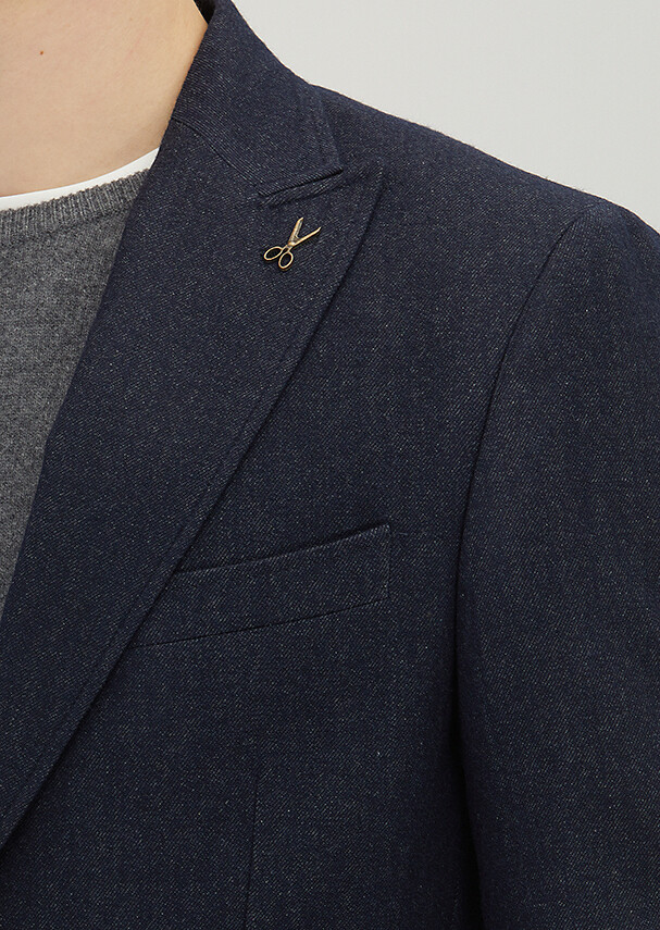 Lacivert Desenli Yün Karışımlı Ceket - 3