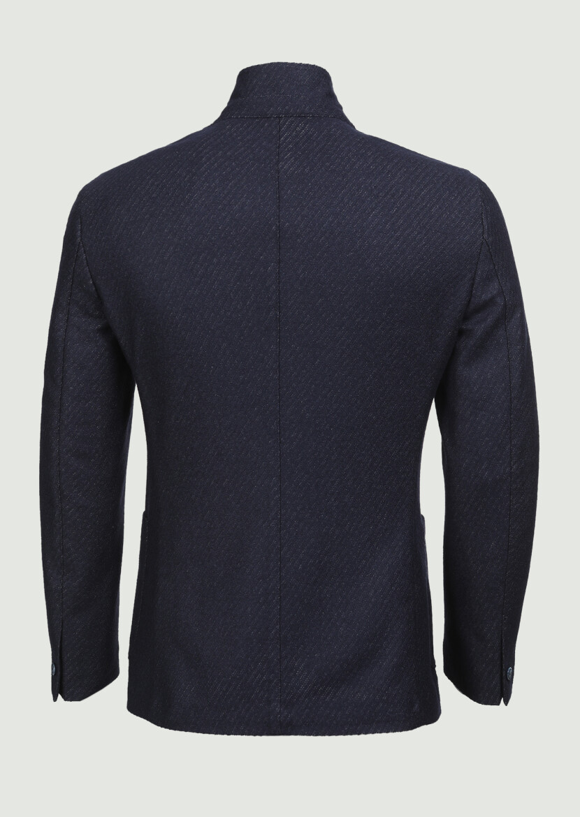 Lacivert Desenli Zerogravity Slim Fit Yün Karışımlı Örme Ceket - 2