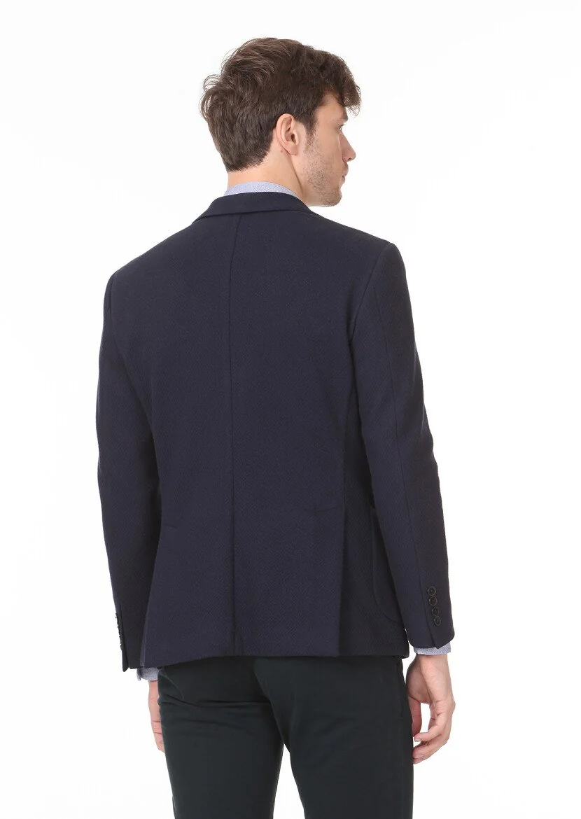 Lacivert Desenli Zeroweight Slim Fit %100 Pamuk Örme Ceket - 4