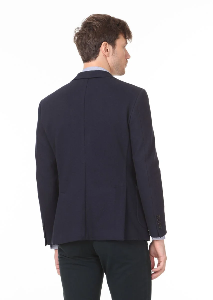 Lacivert Desenli Zeroweight Slim Fit %100 Pamuk Örme Ceket - 4