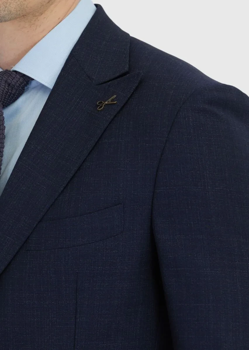 Lacivert Desenli Zeroweight Slim Fit %100 Yün Takım Elbise - 5