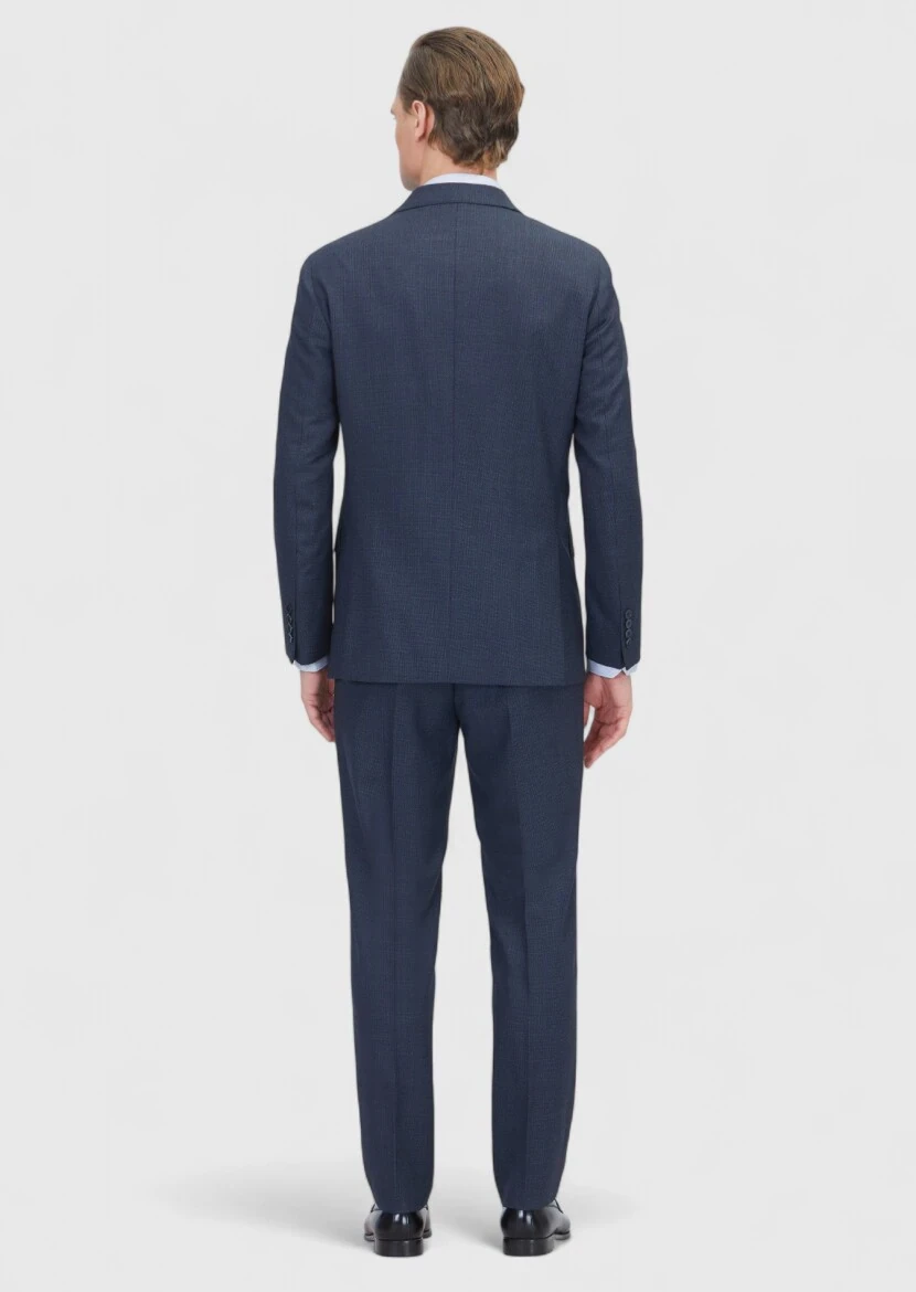 Lacivert Desenli Zeroweight Slim Fit %100 Yün Takım Elbise - 6