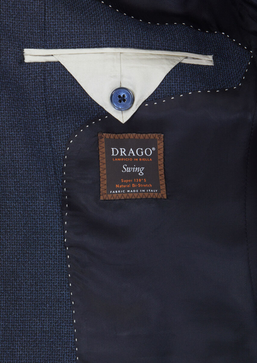 Lacivert Desenli Zeroweight Slim Fit %100 Yün Takım Elbise - 5