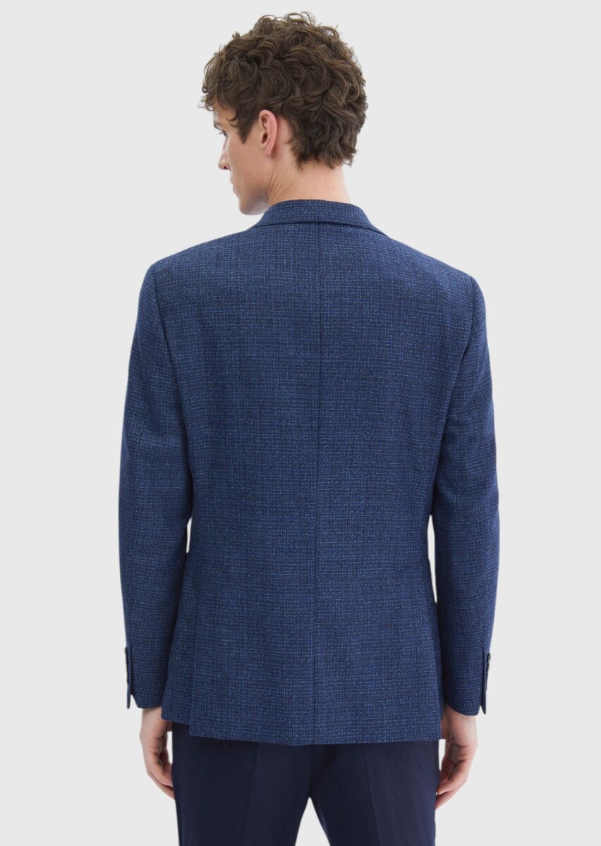 Lacivert Desenli Zeroweight Slim Fit İpek Karışımlı Ceket - 5