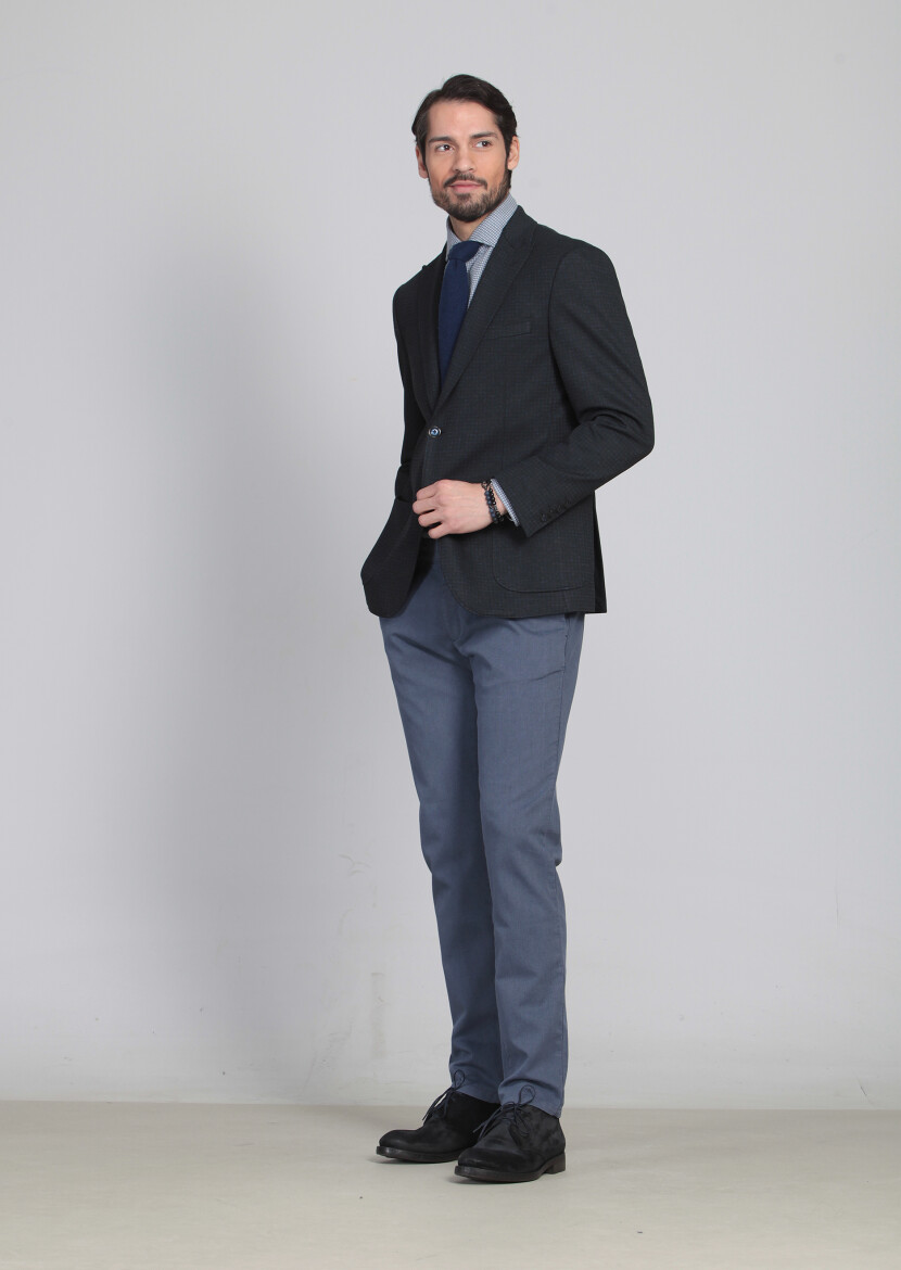 Lacivert Desenli Zeroweight Slim Fit Örme Ceket - 2