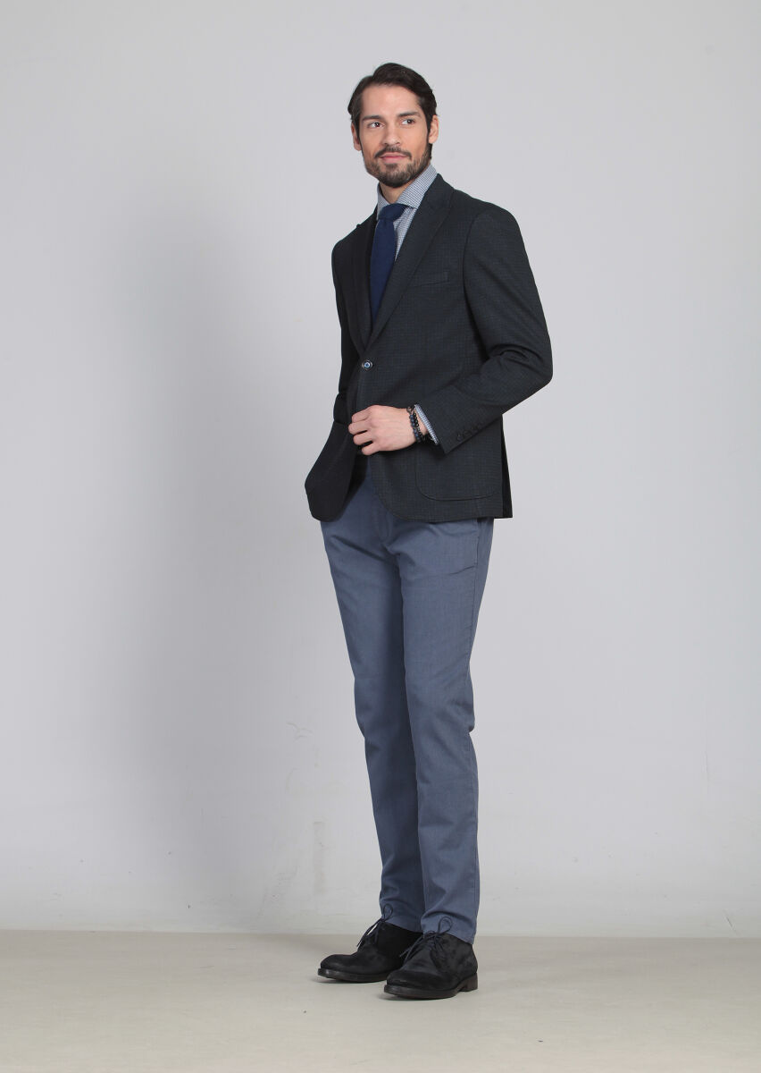 Lacivert Desenli Zeroweight Slim Fit Örme Ceket - 2