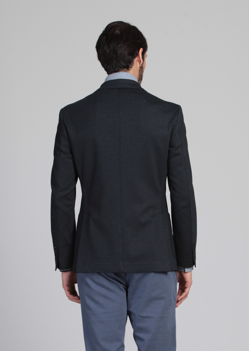 Lacivert Desenli Zeroweight Slim Fit Örme Ceket - 4