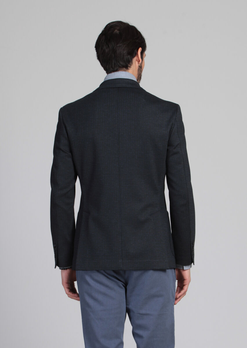 Lacivert Desenli Zeroweight Slim Fit Örme Ceket - 4